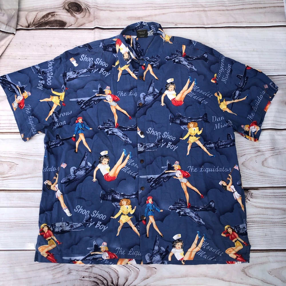 High Seas Trading Fighter Airplanes WWII Patriot Vacation Navy Mens Shirt 3XL